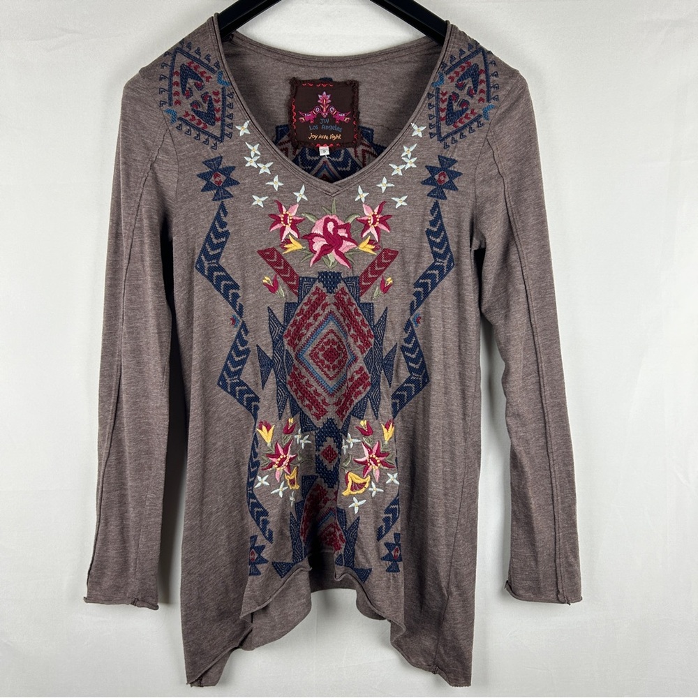 Johnny Was Blouse Womens Small Long Sleeve Scoop Neck Embroidered Tunic boho